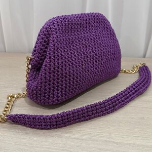 Chic Purple Crochet Clutch with Gold Chain